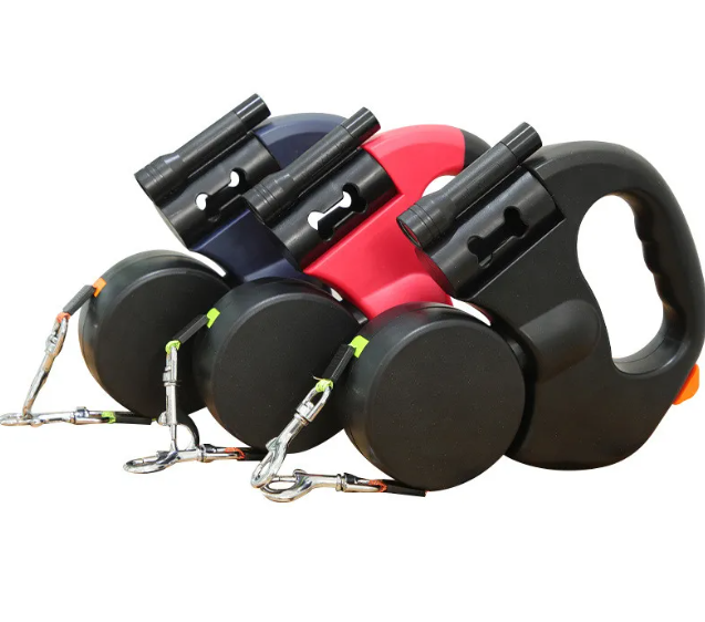 Telescopic Double Dog Leash with Light