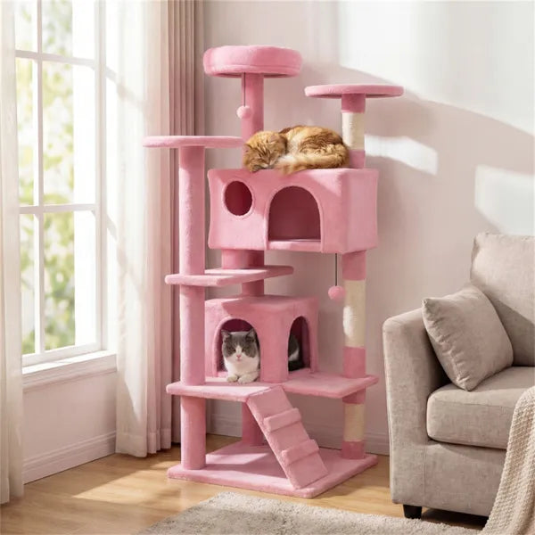 52" Multi-Level Cat Tree Tower with Condos - Pink