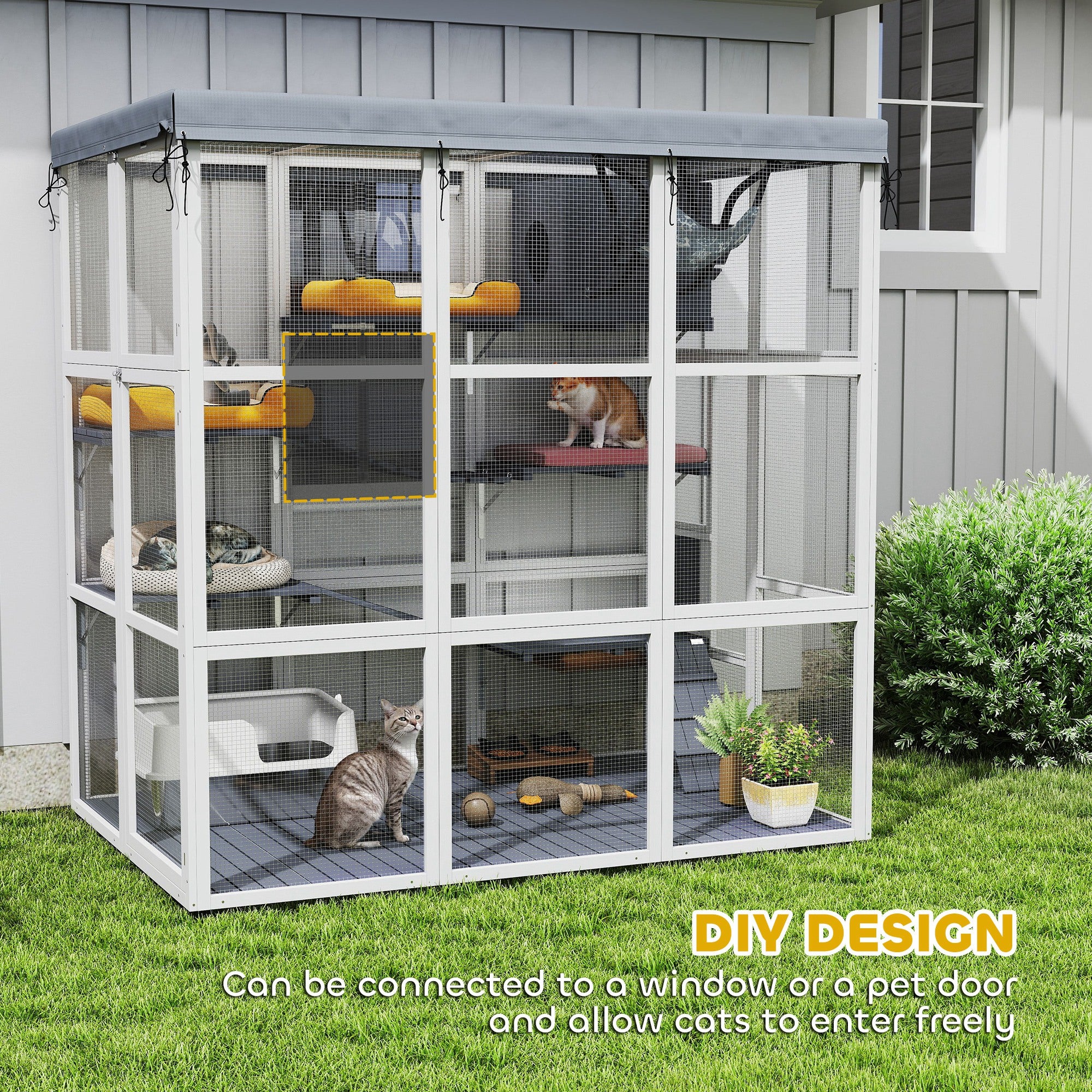 Large Outdoor Catio with Hammock & Condo, Gray