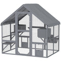 Wooden Catio with Waterproof Cover, 2 Condos, Gray