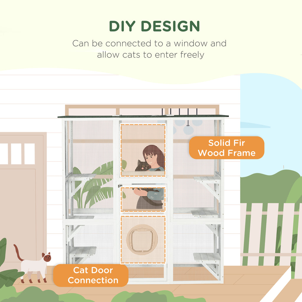 Grand Outdoor Cat Enclosure with 6 Ledges, White