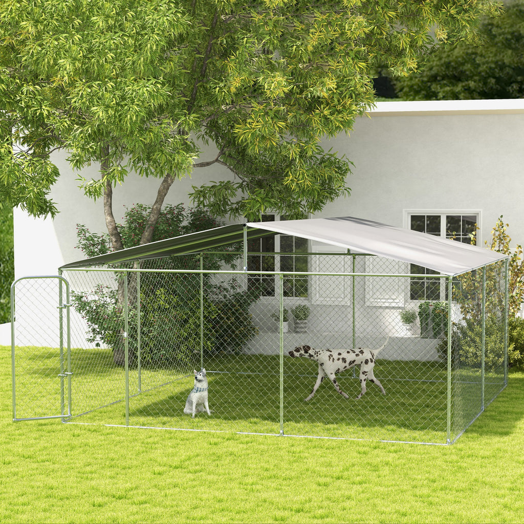 Outdoor Dog Kennel with Cover, 15x15 ft