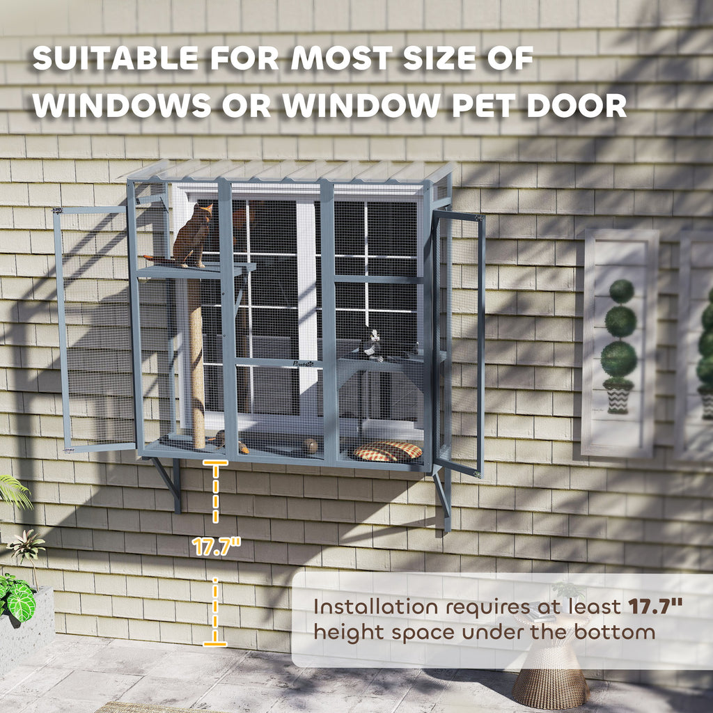 Outdoor Cat Enclosure with 2 Jumping Platforms, Gray