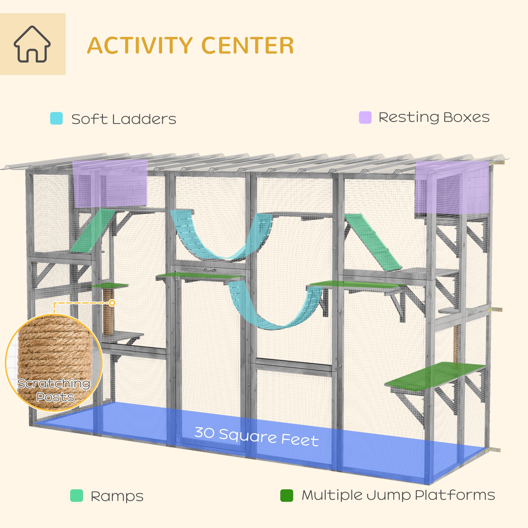 Catio Outdoor Cat Enclosure with Shelves & Bridges, Gray