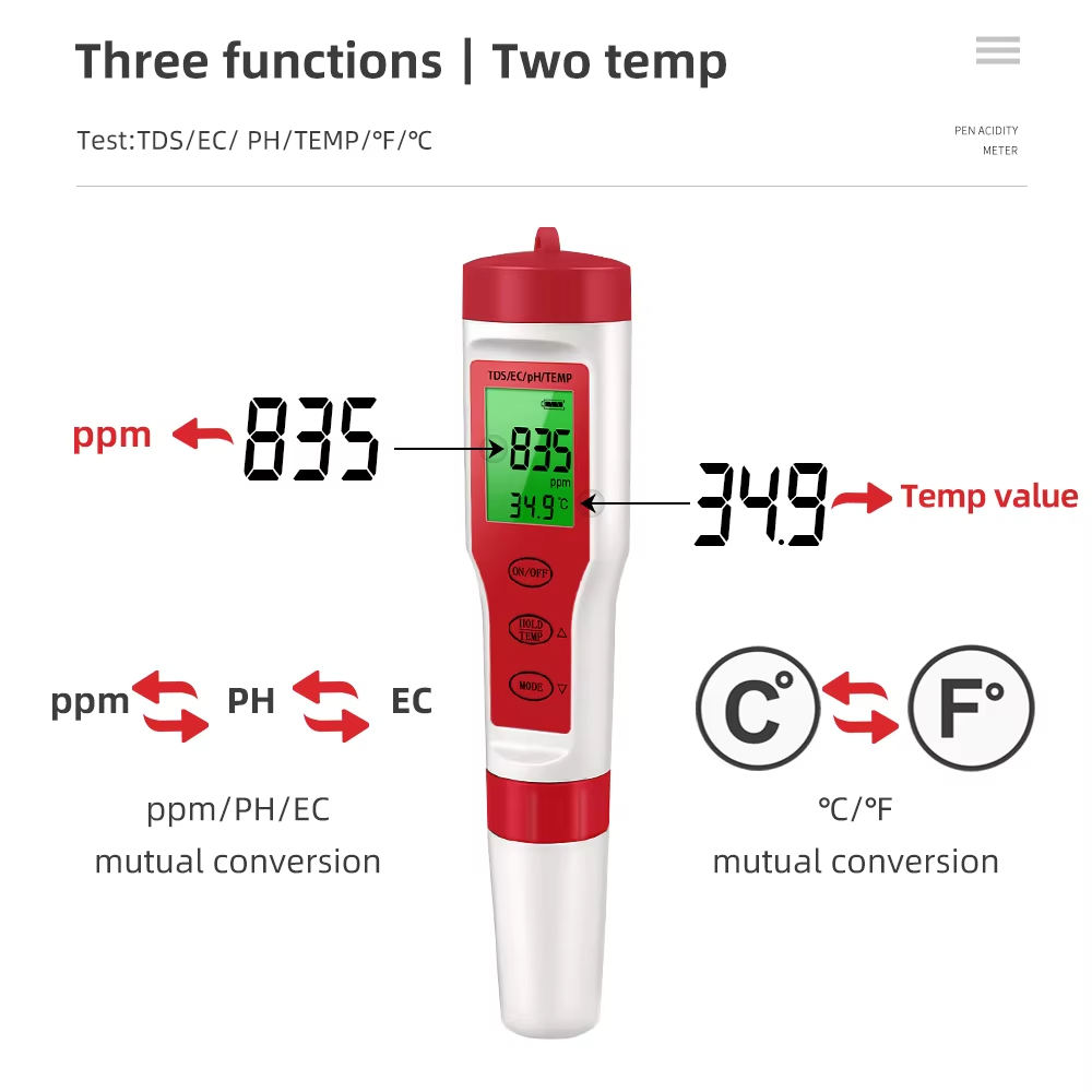 4-in-1 Digital pH EC Meter for Water Testing