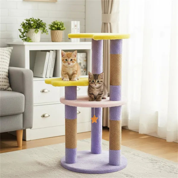 Moon & Star Cat Tree with Jute Scratching Posts - Purple