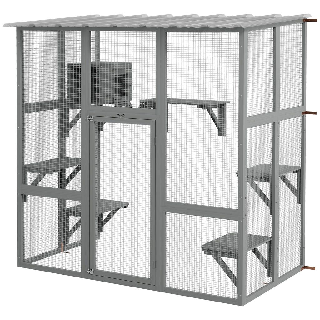 Elegant Cat Window Enclosure with Bridge & Platforms, Gray