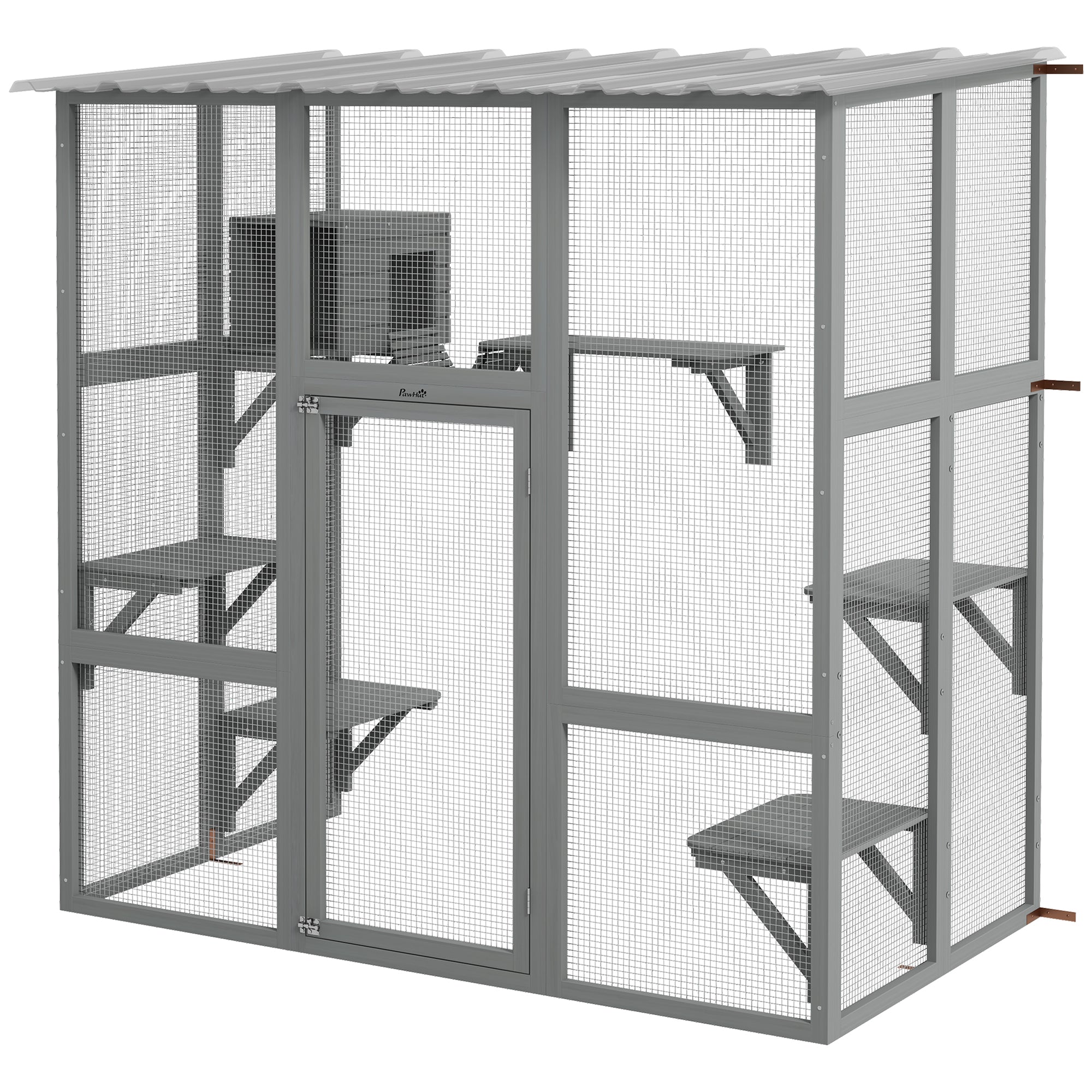 Elegant Cat Window Enclosure with Bridge & Platforms, Gray