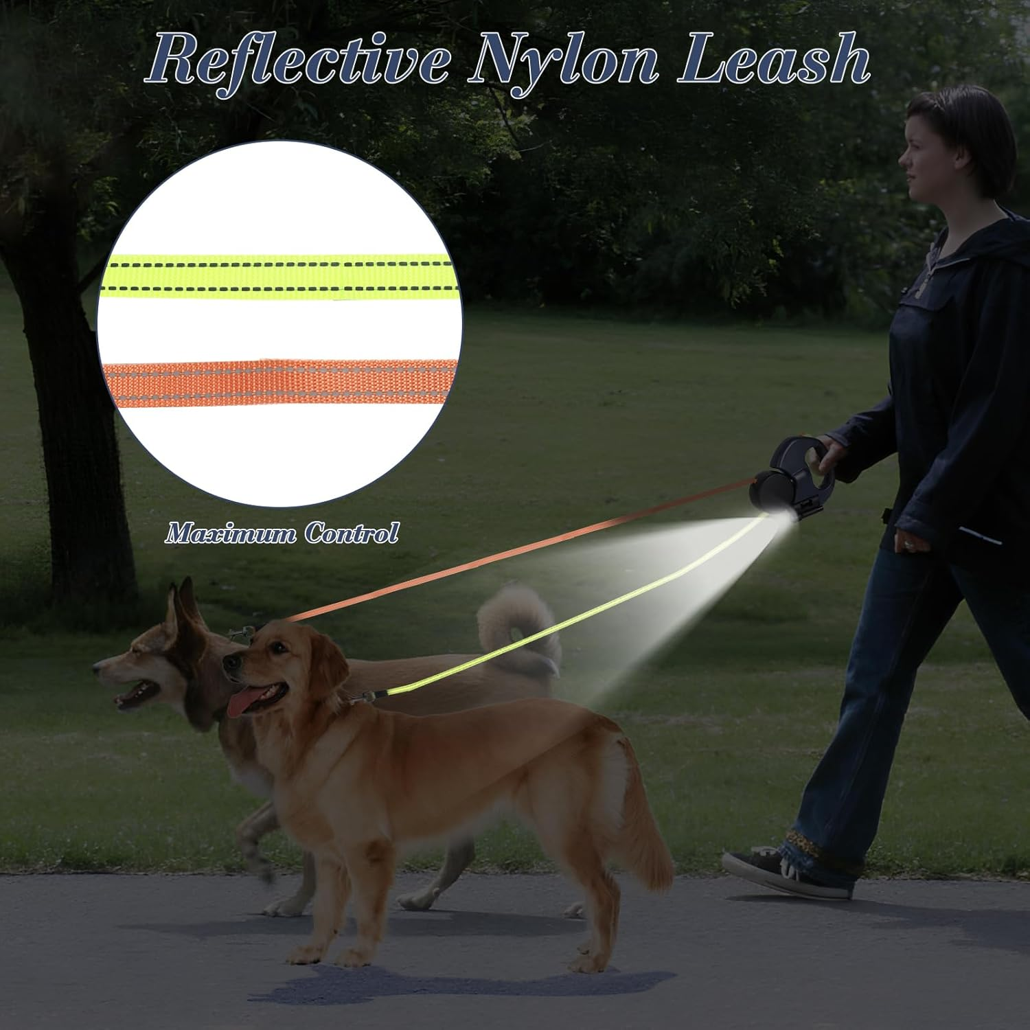 Reflective Retractable Dual Pet Leash