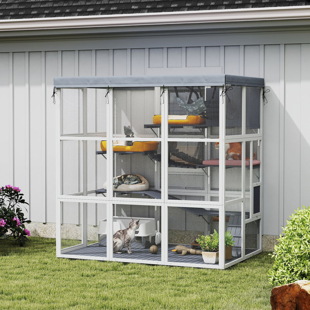 Large Outdoor Catio with Hammock & Condo, Gray