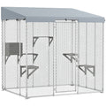 79" Galvanized Steel Catio with Canopy, 1-3 Kittens, Silver