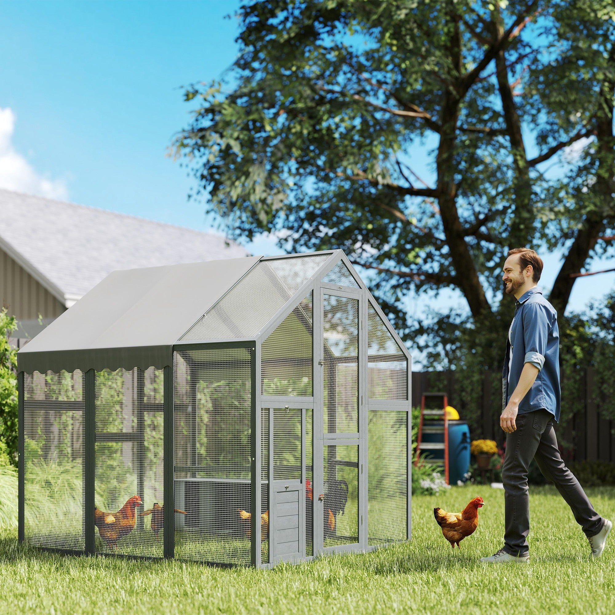 Large Wooden Chicken Run with Waterproof & Anti-UV Cover, Gr