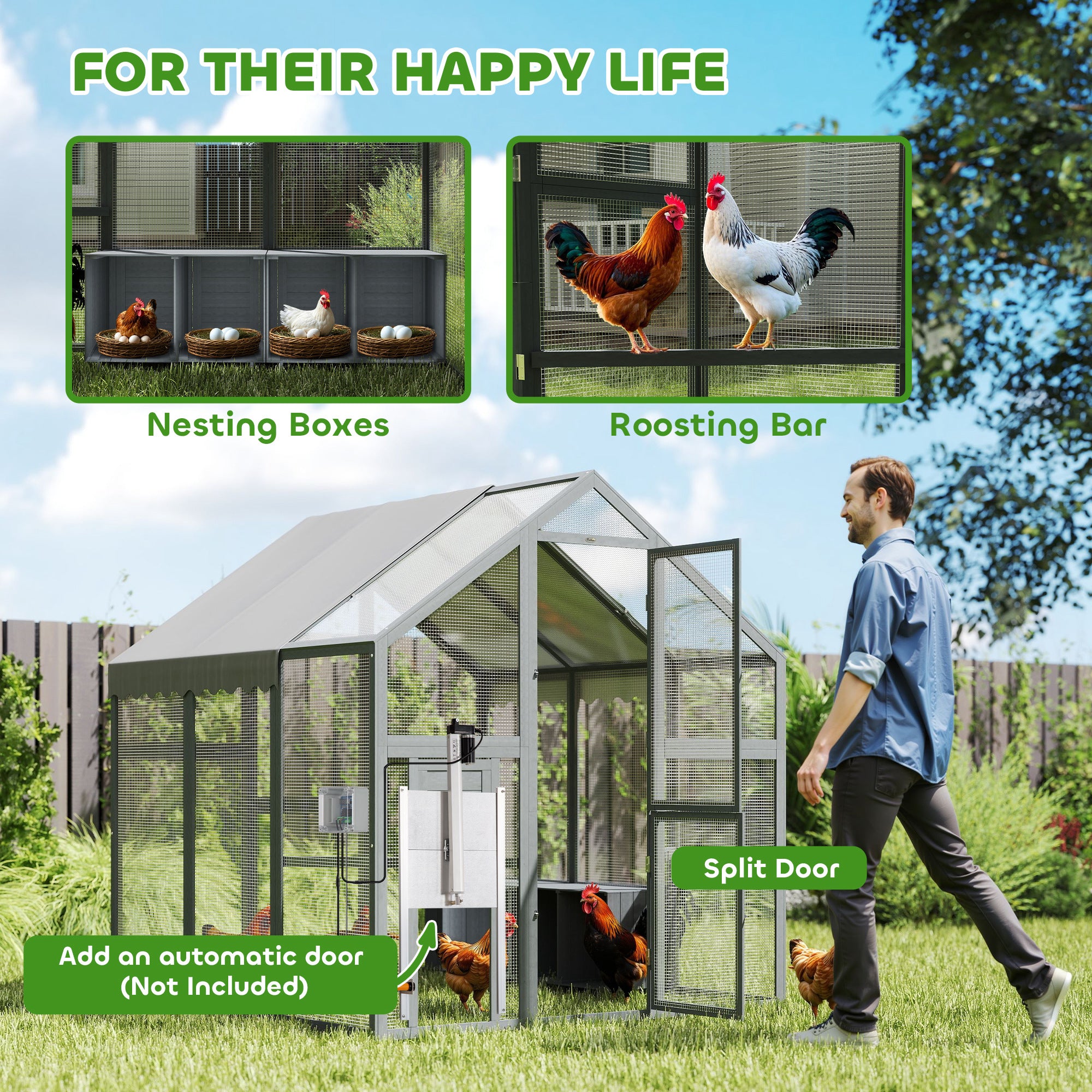 Large Wooden Chicken Run with Waterproof & Anti-UV Cover, Gr