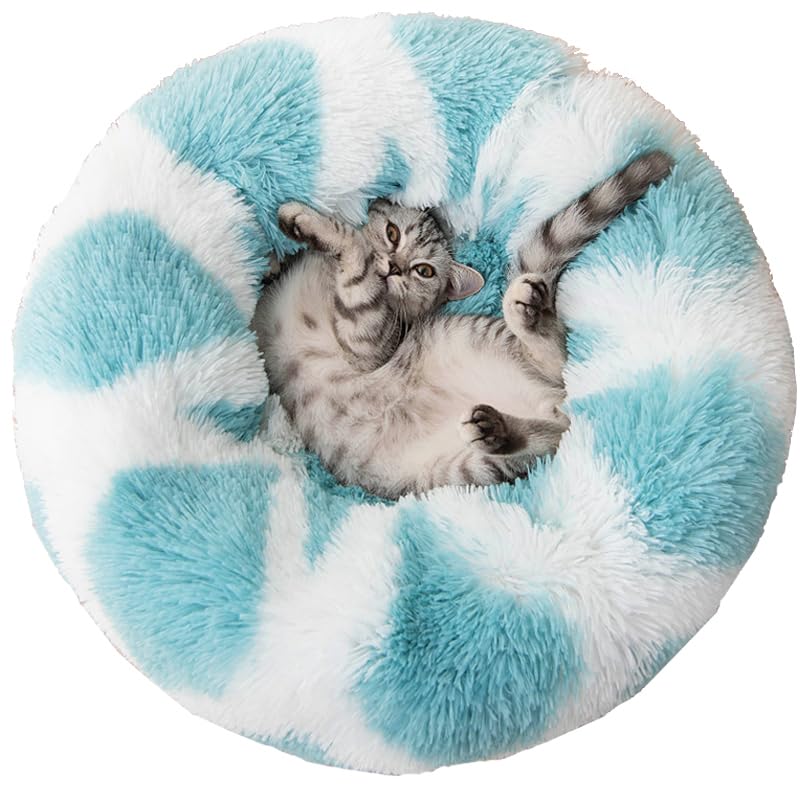 Luxury Pet Bed, Plaid Sky Blue, 48-inch, Machine Washable