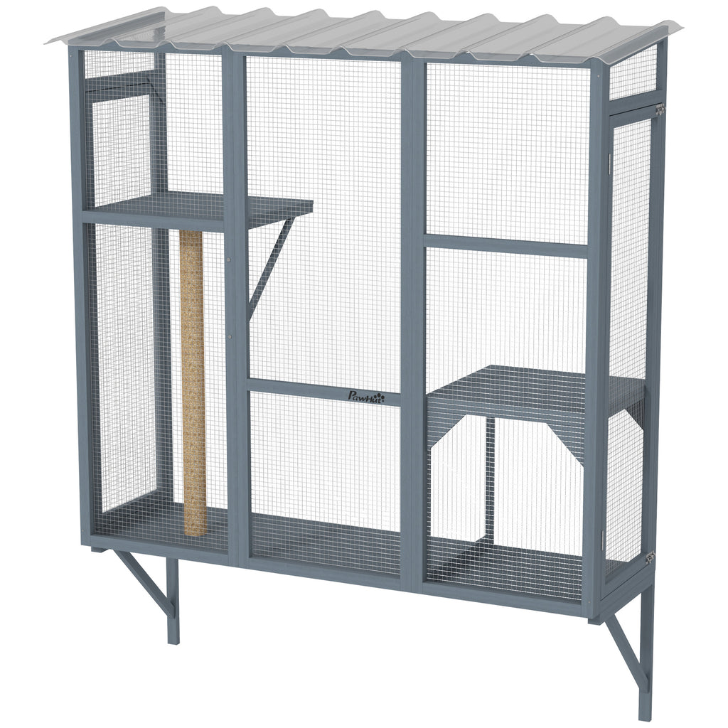Outdoor Cat Enclosure with 2 Jumping Platforms, Gray