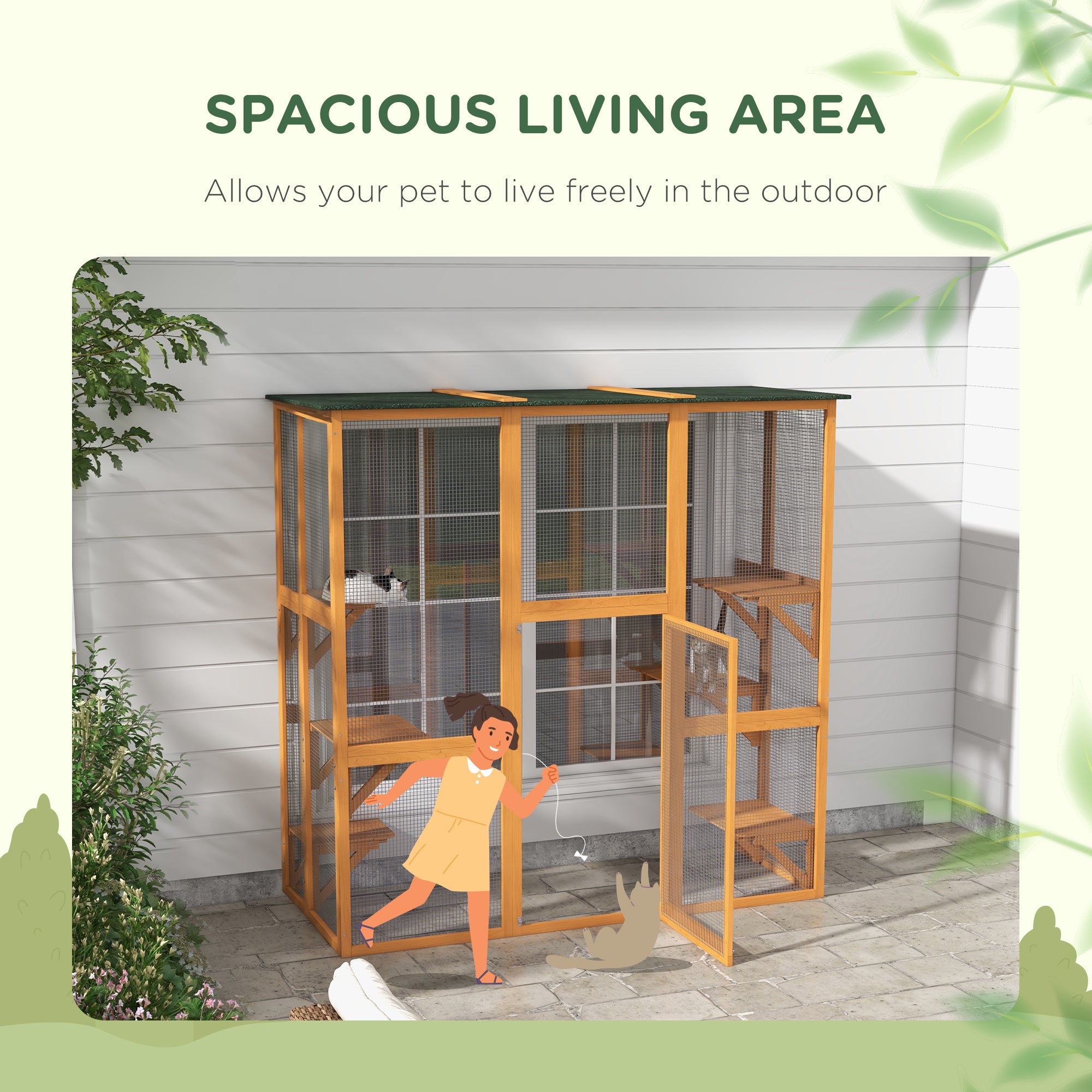 Outdoor Cat Enclosure, 71" L, 6 Ledges, Orange