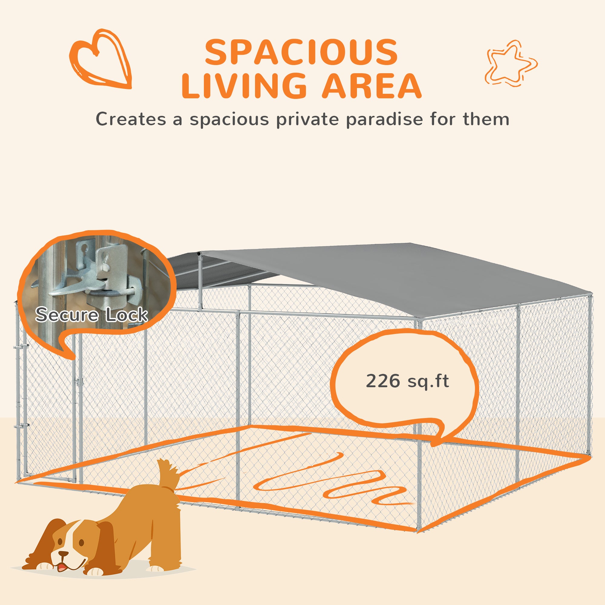 Outdoor Dog Kennel with Cover, 15x15 ft