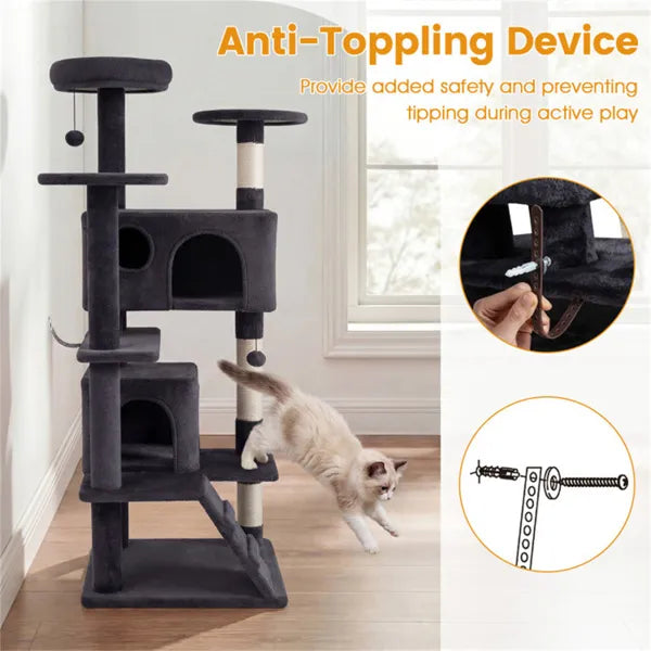 52" Multi-Cat Tree Tower with Perches & Condos (Dark Gray)