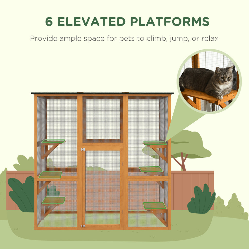 Outdoor Cat Enclosure, 71" L, 6 Ledges, Orange