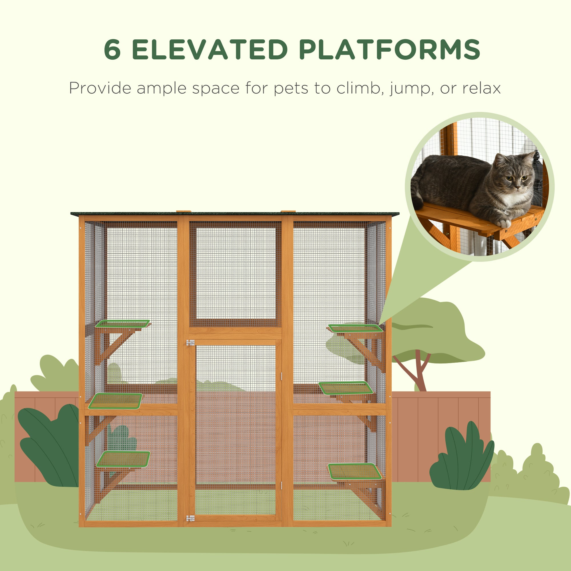 Outdoor Cat Enclosure, 71" L, 6 Ledges, Orange