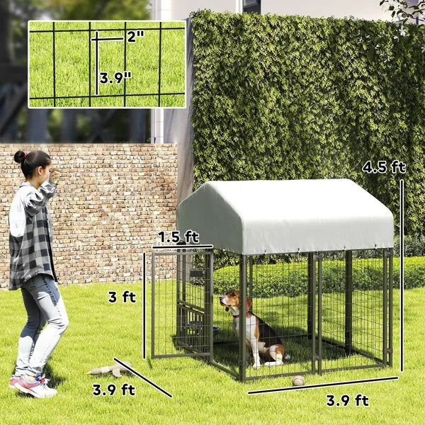 Outdoor Dog Kennel with Rotating Bowls and Cover