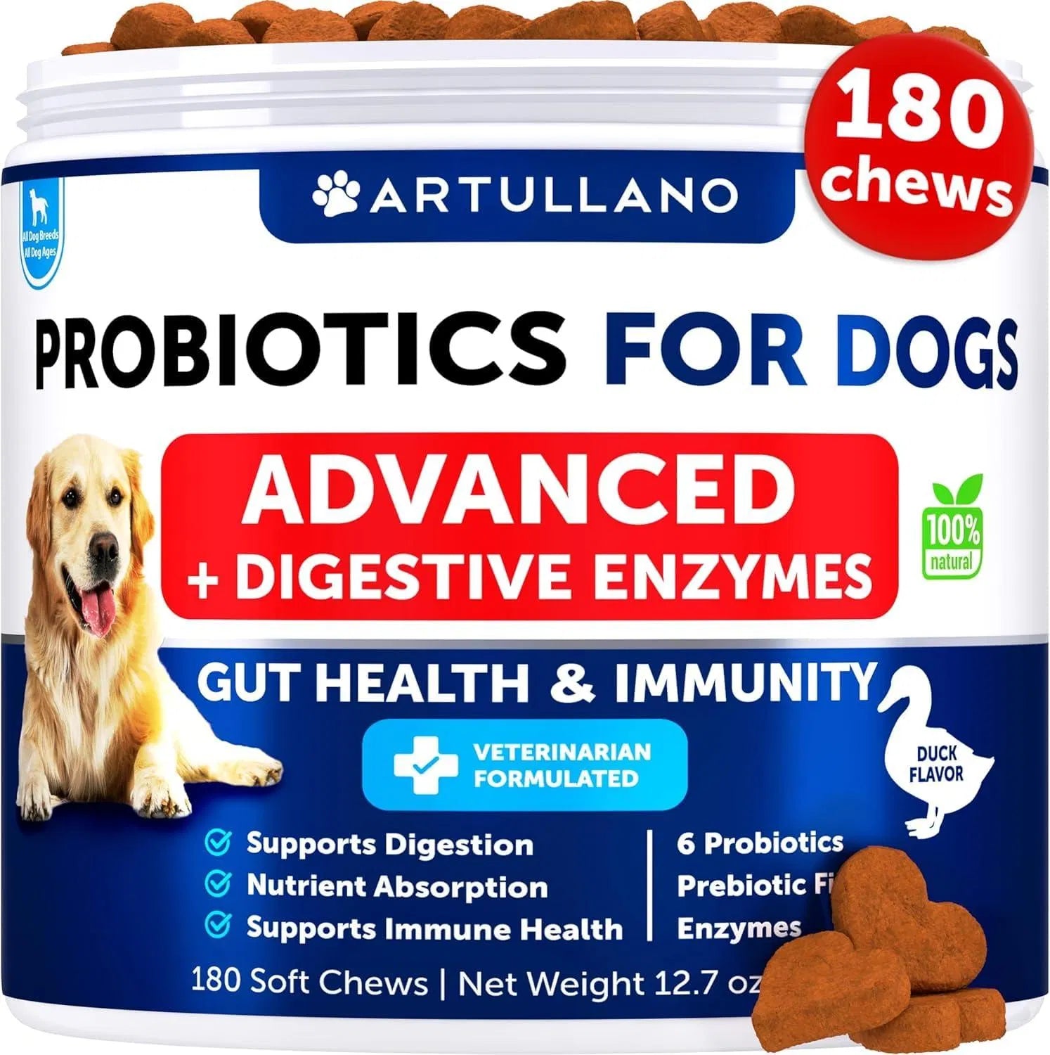 180 Probiotic Chews for Dogs, Duck Flavored