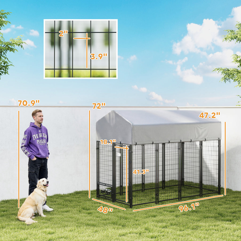 Elite Outdoor Canine Enclosure with Canopy, Silver