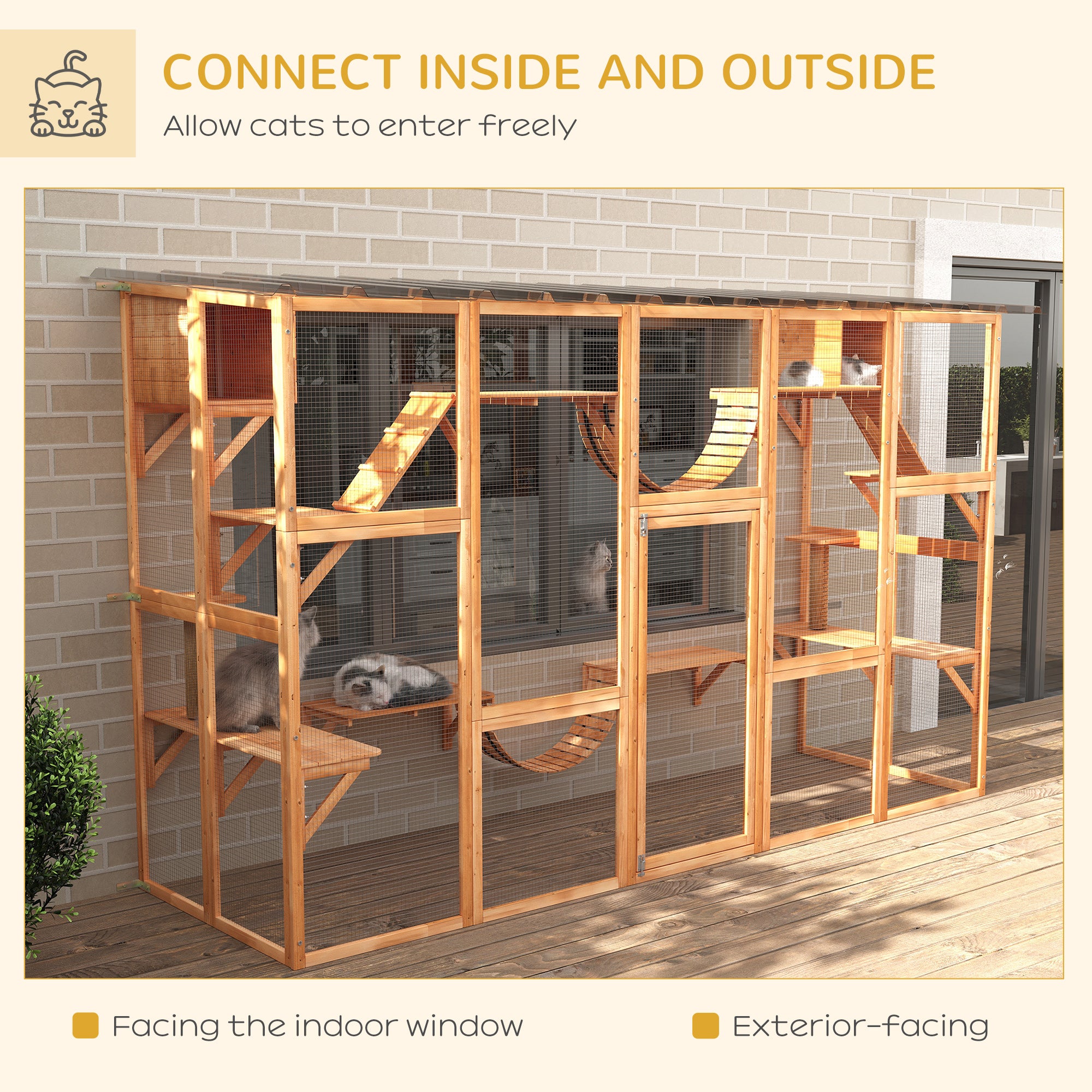 Large Orange Outdoor Cat Enclosure with Multiple Shelves