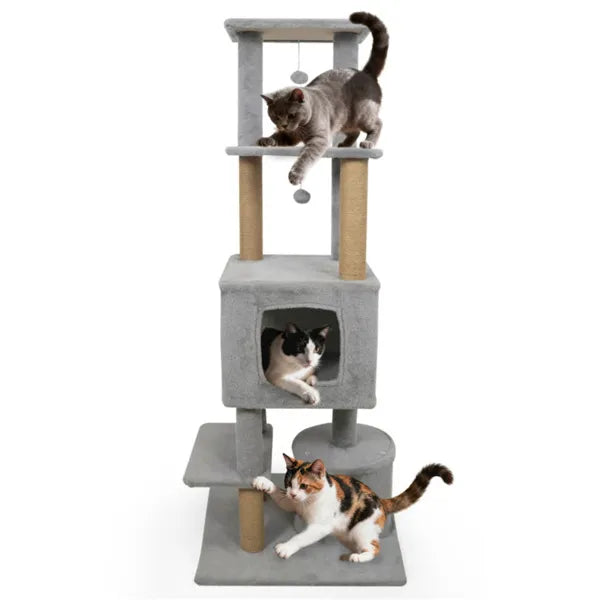 64" Light Gray Cat Tower with Plush Perches