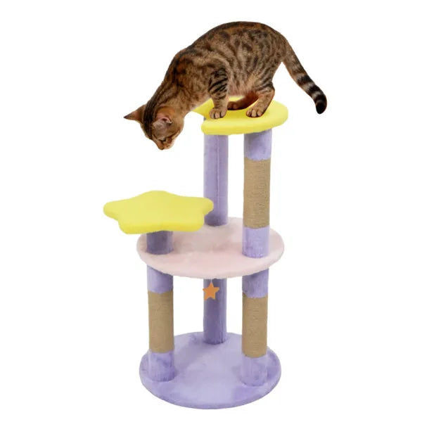 Moon & Star Cat Tree with Jute Scratching Posts - Purple