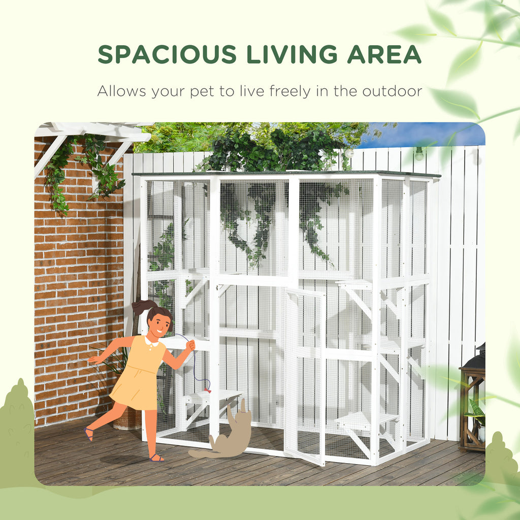 Grand Outdoor Cat Enclosure with 6 Ledges, White