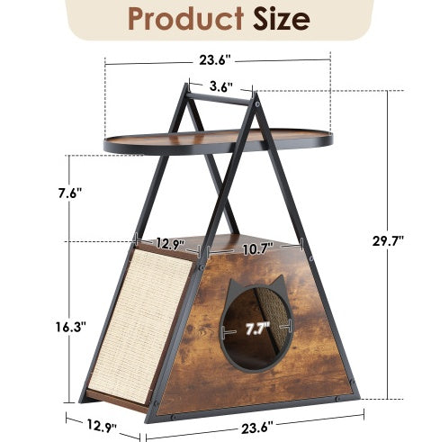Elegant Black Wood Cat Condo End Table