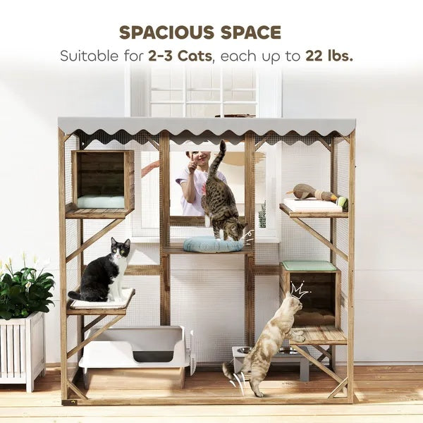 Outdoor Cat Enclosure, 5 Platforms & 2 Resting Boxes