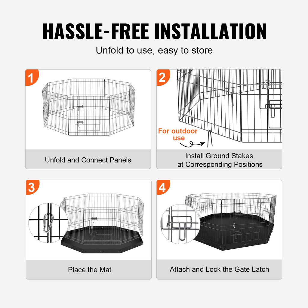 8-Panel Metal Pet Playpen with Ground Stakes, 24" H