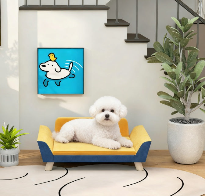 Orange Pet Sofa Bed with Washable Cushion