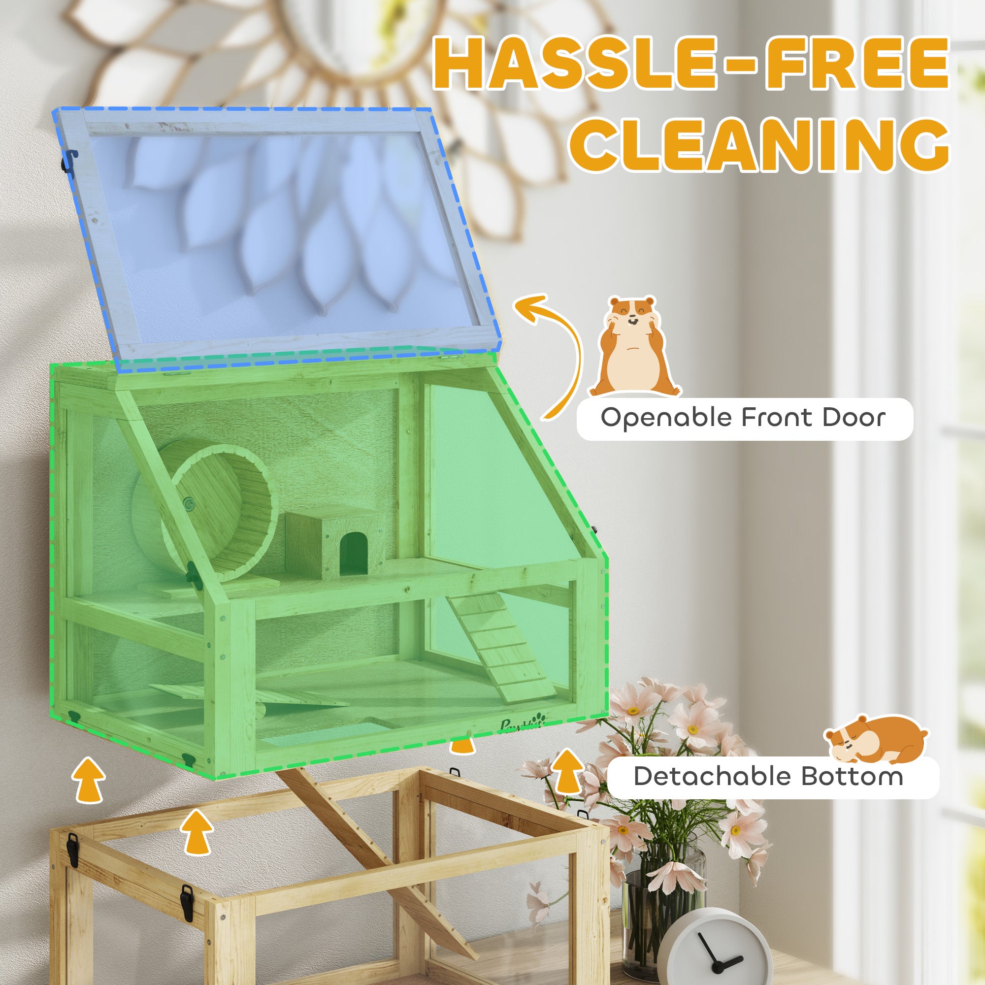 Three-Tier Wooden Hamster Habitat with Accessories
