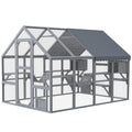 Wooden Catio with Waterproof Cover, 2 Condos, 6 Platforms, G