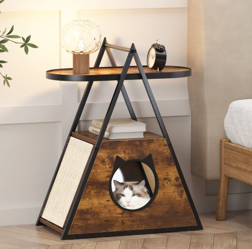 Elegant Black Wood Cat Condo End Table