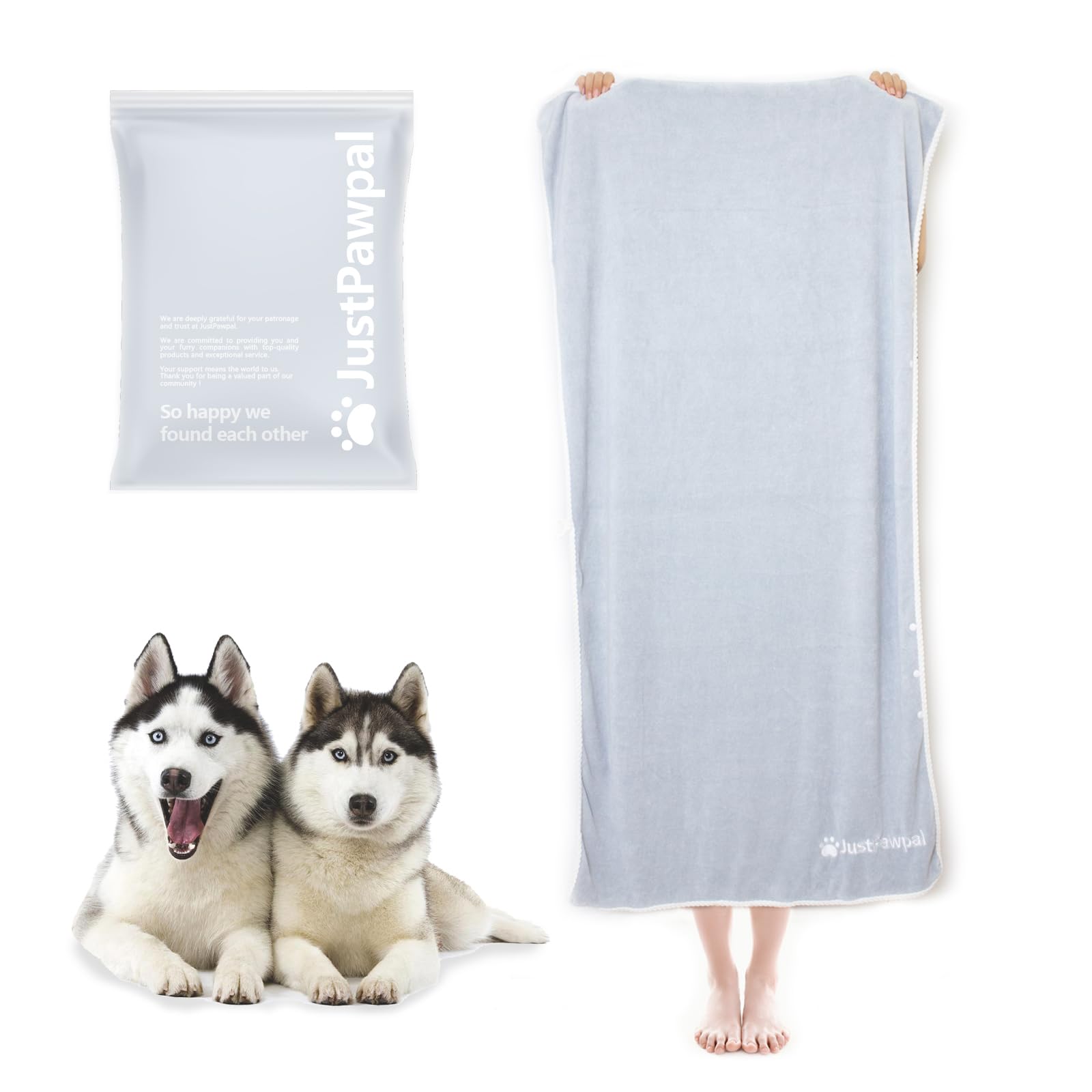 Dog Drying Towel with Adjustable Snaps (Grey 56"x28")