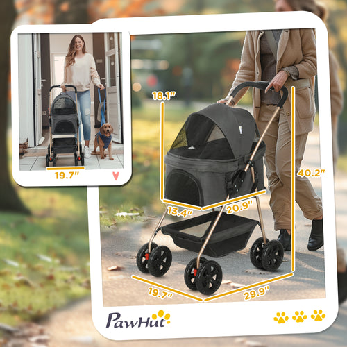 3-in-1 Pet Stroller with Detachable Carrier, Gray