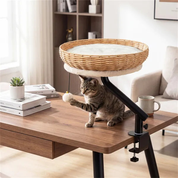 Rotatable Desktop Cat Bed Perch, 2-in-1 Workspace Retreat