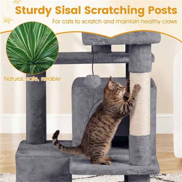 52" Tall Multi-Cat Tower with Perches & Condos, Light Gray
