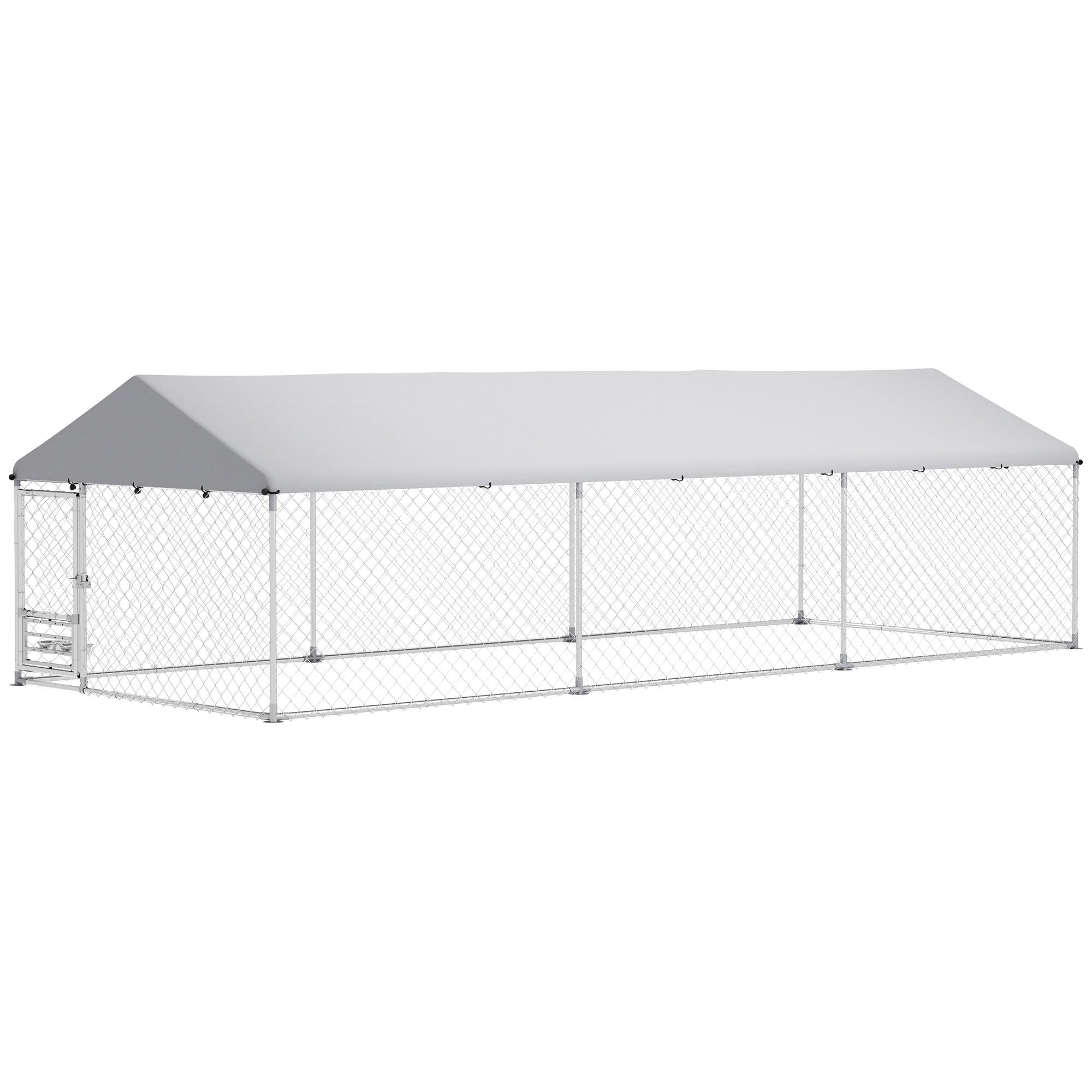 Outdoor Dog Kennel, 19.7' x 7.5' x 5.2', with Bowl Rack