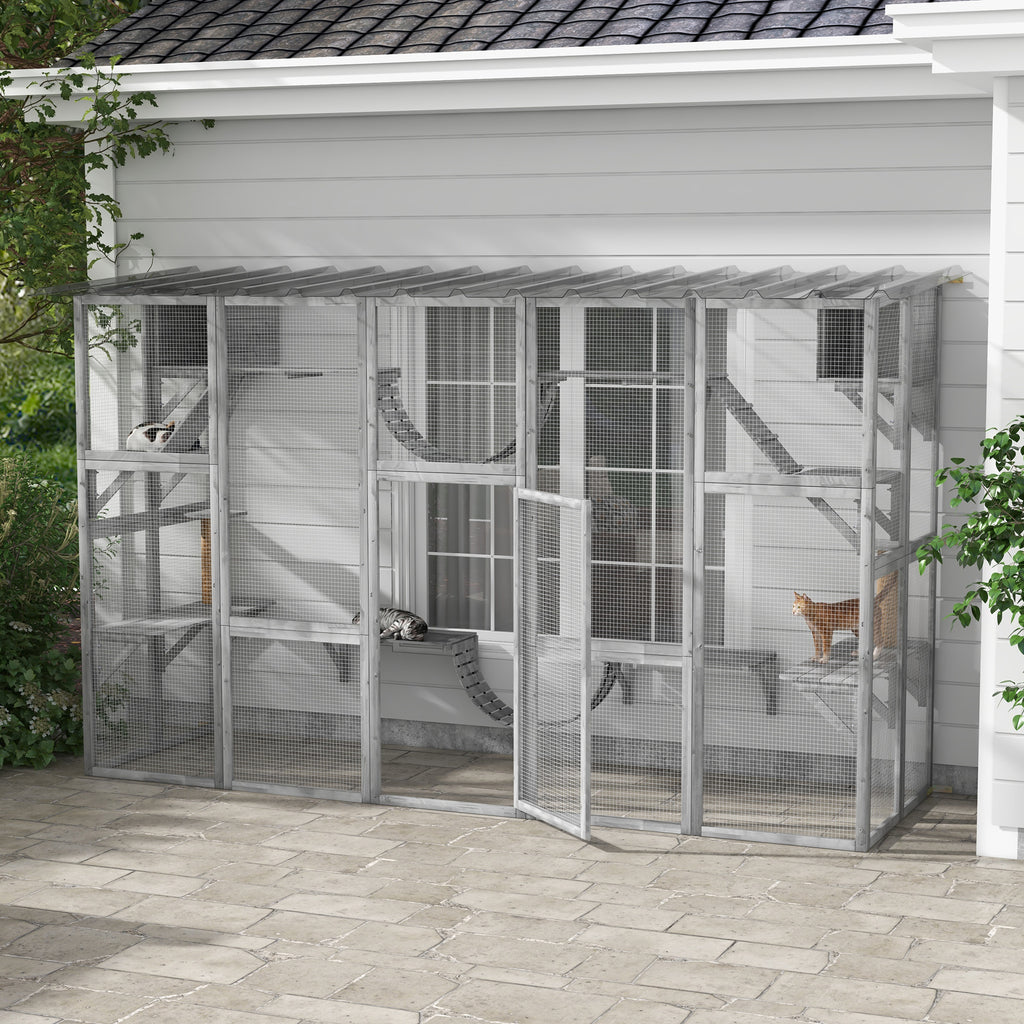 Catio Outdoor Cat Enclosure with Shelves & Bridges, Gray
