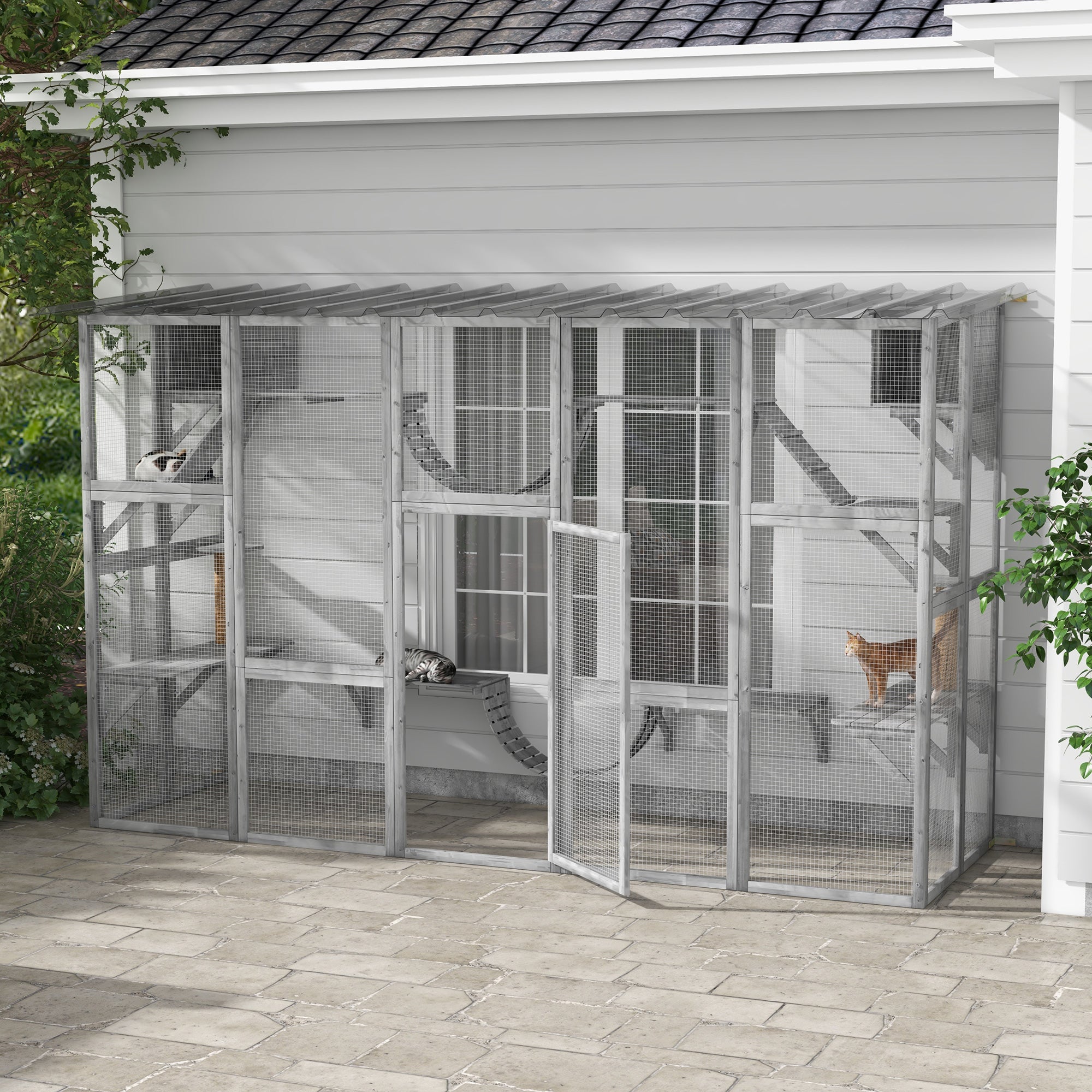 Catio Outdoor Cat Enclosure with Shelves & Bridges, Gray