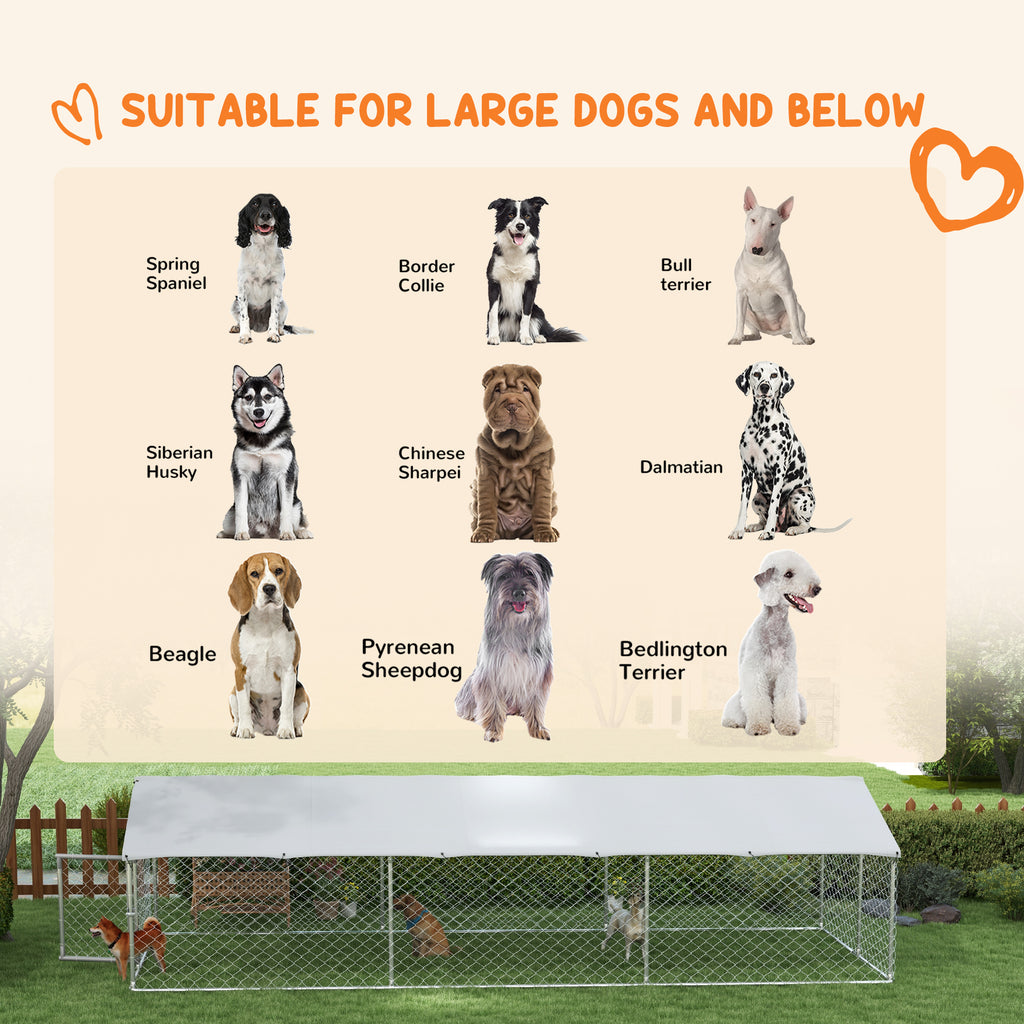 Large Outdoor Dog Kennel with Waterproof UV Roof, Silver