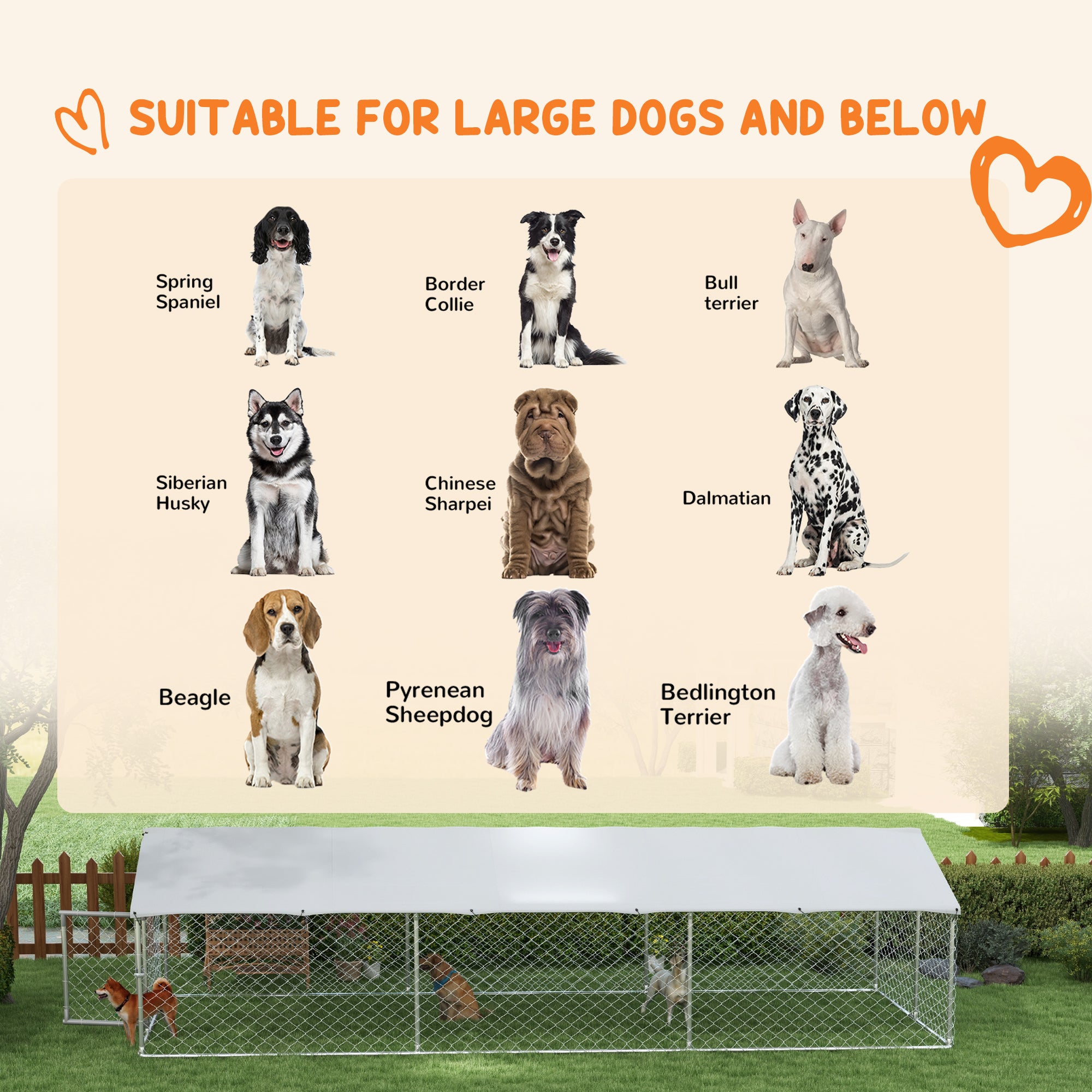 Large Outdoor Dog Kennel with Waterproof UV Roof, Silver