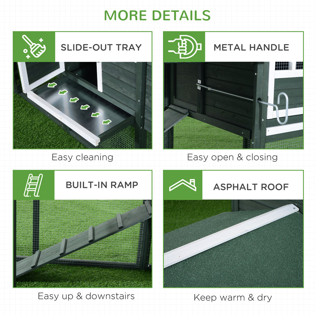 84" Wooden Chicken Coop with Run and Nesting Box, Green