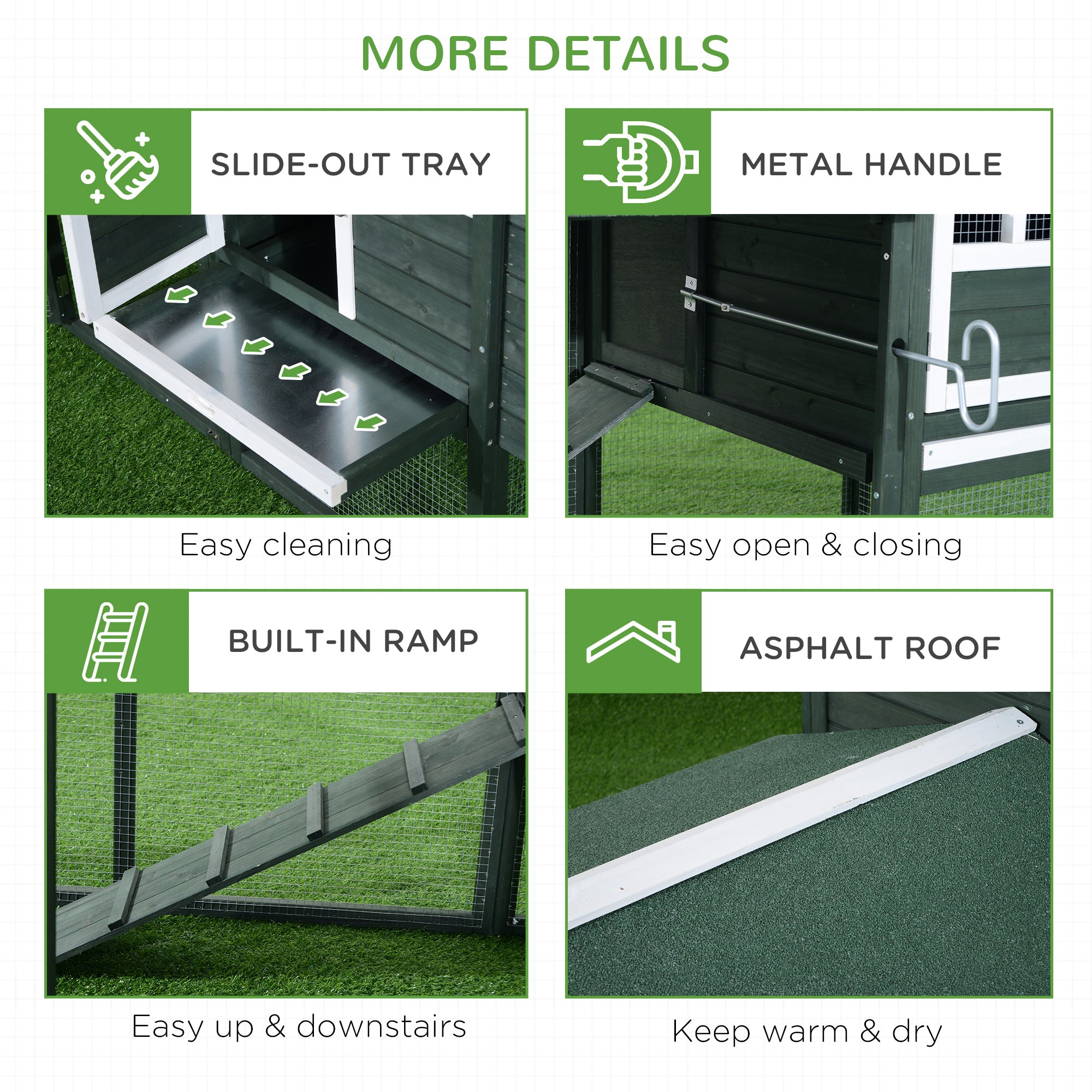 84" Wooden Chicken Coop with Run and Nesting Box, Green
