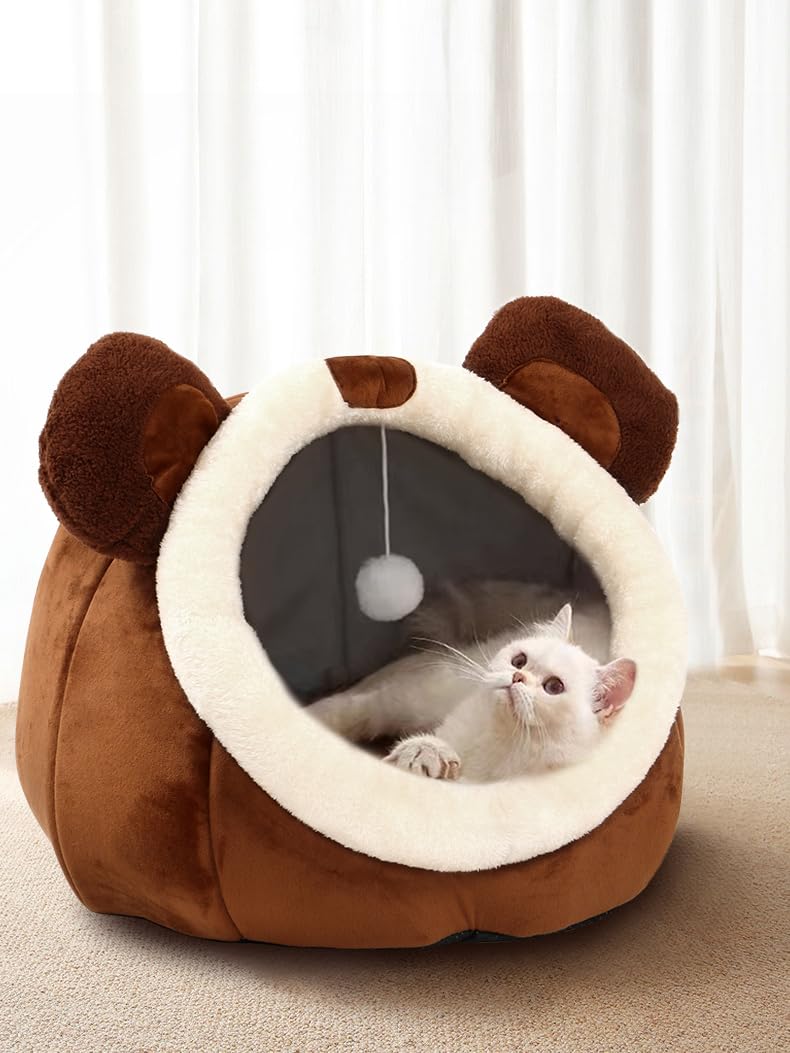 Plush Bear Cat Cave Bed with Removable Cushion, Large